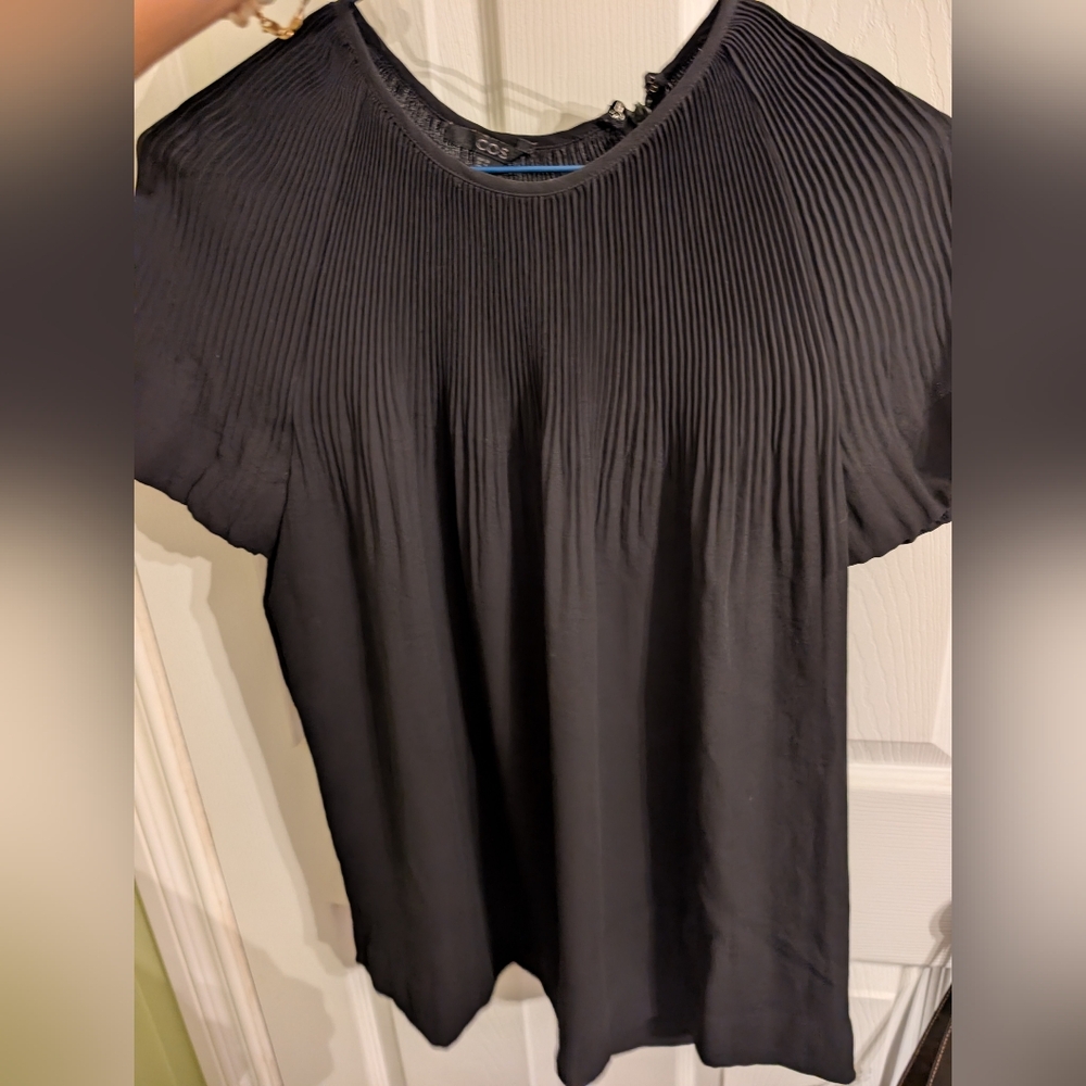 COS Black Pleated Short Sleeve Top